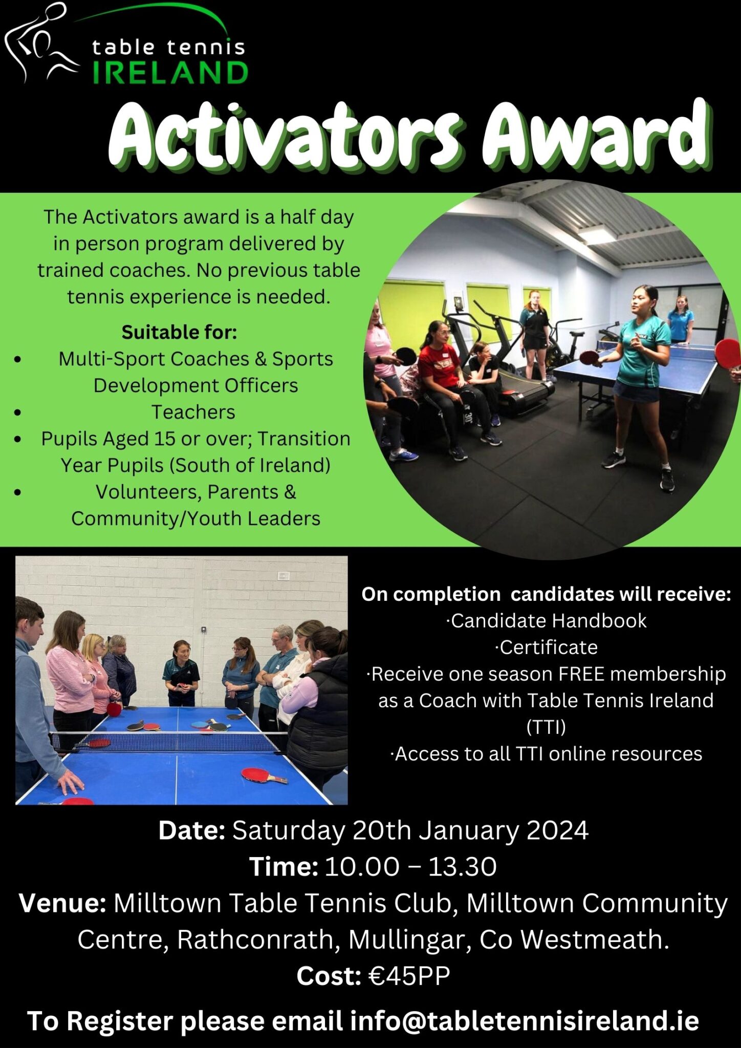 Activators Award Intro to Coaching Course Leinster January 2024