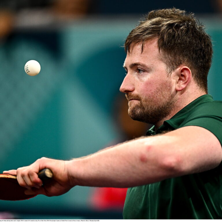Table tennis paraOlympic player Colin Judge in action