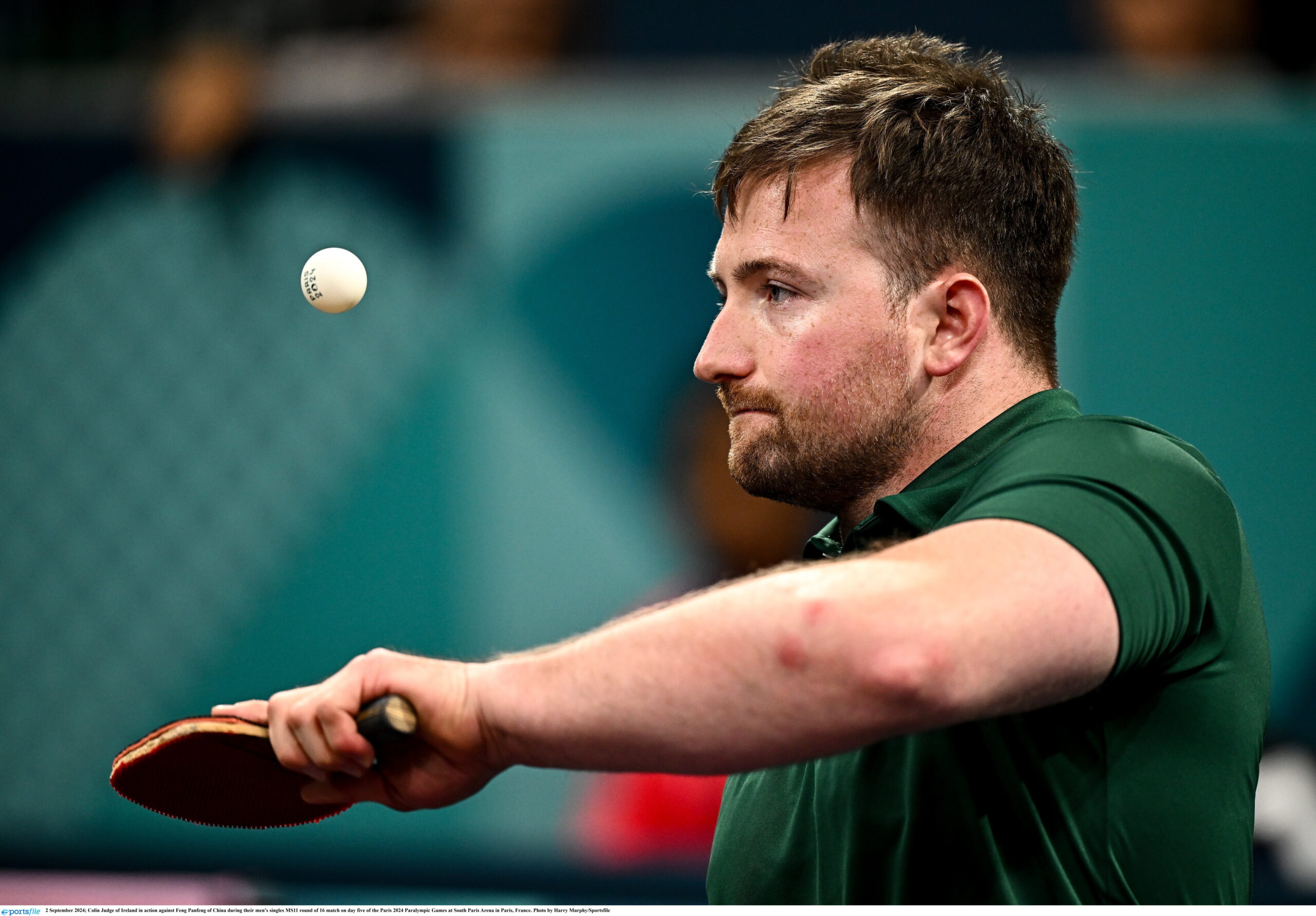 Table tennis paraOlympic player Colin Judge in action