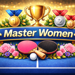 Ranking category graphic for Master Women featuring table tennis paddles, a ball, trophy, and medal elements.