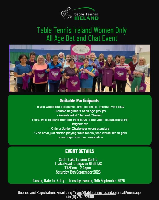 Table Tennis Ireland Women Only All Age Bat and Chat